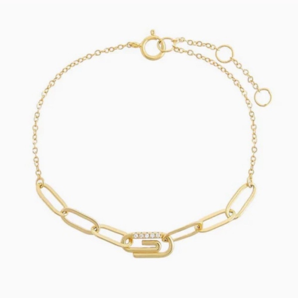 Adina Eden Pavé Safety Pin Paper Clip Bracelet - Picture 1 of 6